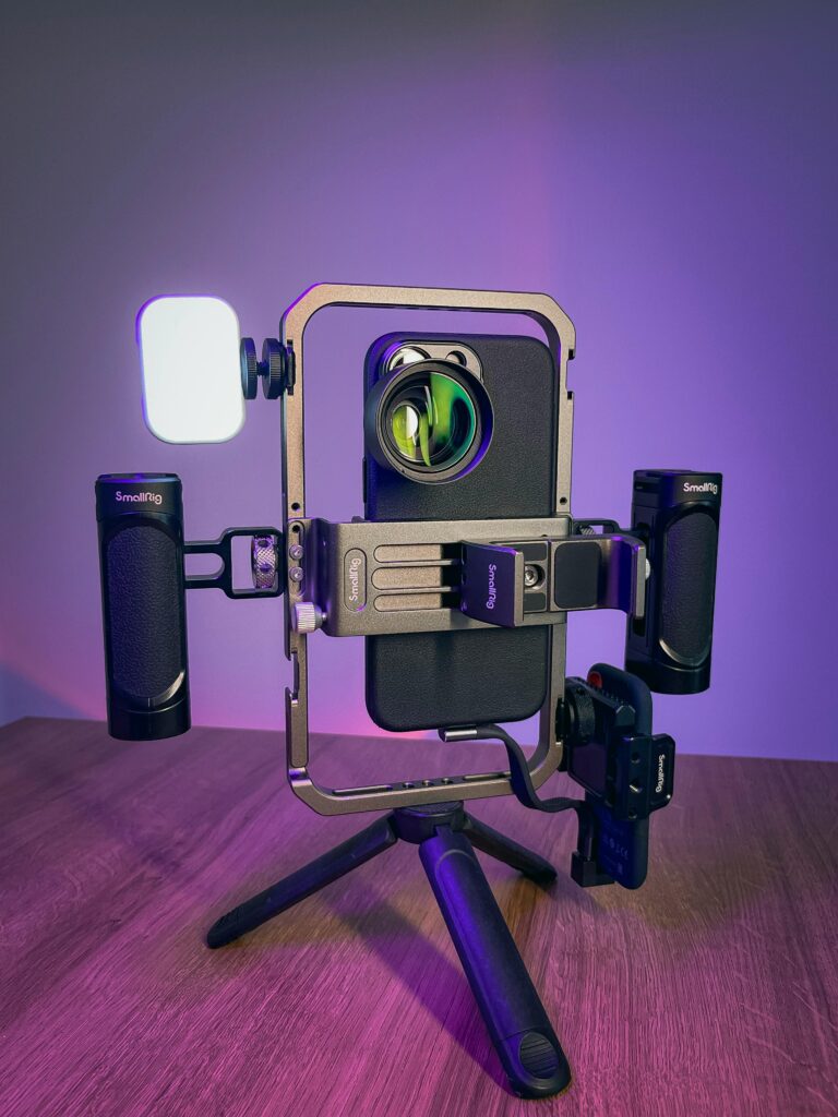 Generative AI in CapCut: Creating Smarter Videos in 2026 Innovative smartphone rig setup for professional video production with lighting gear.